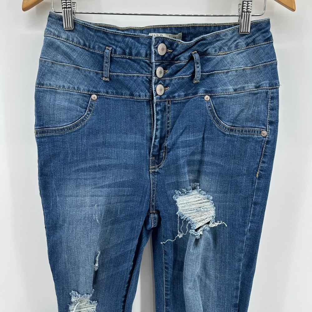 U2B Urban Basics Skinny Jeans Womens 11 Blue Distressed High Rise Button Fly